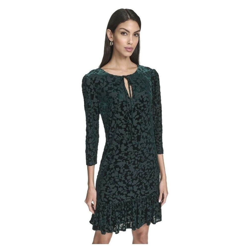 HARPER ROSE Velvet Burnout Straight Dress With Ruffle Hem Green Dress Size 10 - Picture 11 of 11